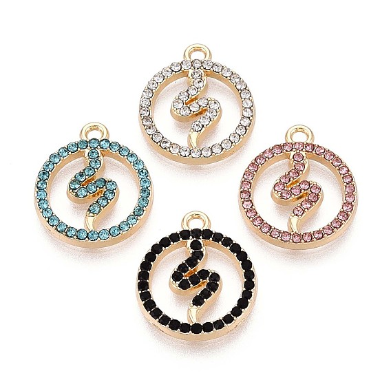 Подвески из сплава со стразами, плоский круглый и змеевидный, без кадмия, без никеля и без свинца, золотые / платиновые