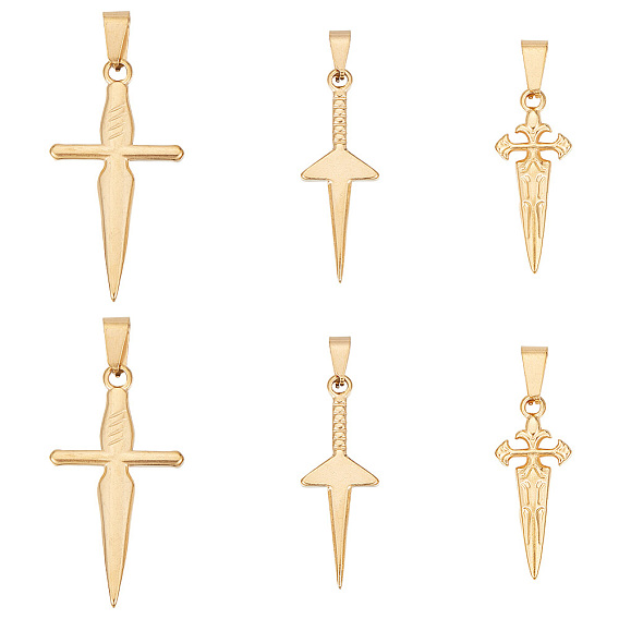 6 шт 3 стили 304 подвески из нержавеющей стали, очарование меча