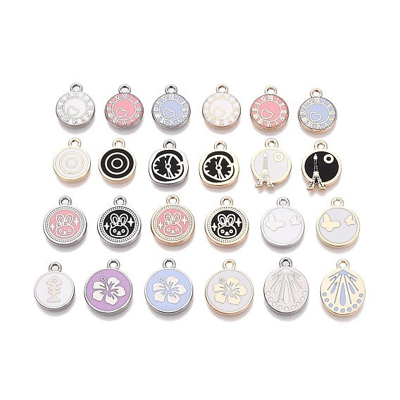 Стойки обшивки сплава эмали подвески, плоские круглые прелести, золотые / платиновые