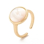 Shell Flat Round Open Cuff Ring, Brass Jewelry for Women, Cadmium Free & Lead Free, Long-Lasting Plated