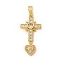 Pendentifs en laiton zircon cubique transparent, croix avec des charmes de coeur