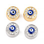 Brass Micro Pave Clear Cubic Zirconia Beads, with Enamel, Flat Round with Evil Eye