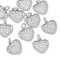 SHEGRACE Valentine's Day Brass Clear Cubic Zirconia Pendants, Heart Charms, Cadmium Free & Lead Free & Nickel Free