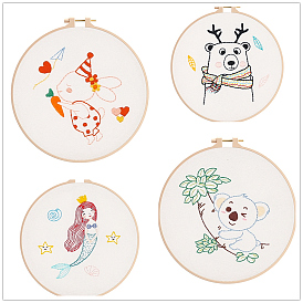 Mermaid/Rabbit/Koala Pattern DIY Embroidery Kit, including Embroidery Needles & Thread, Linen Fabric, Instruction Sheet
