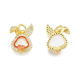 Brass Micro Pave Clear Cubic Zirconia Pendants, with Shell, Enamel and Jump Ring, Rabbit