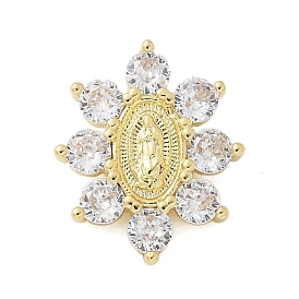 Латунные микро проложить кубического циркония подвески, цветок с Девой Марией, стойки покрытие, без кадмия и без свинца, долговечный