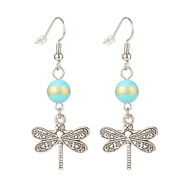 Круглые серьги из натурального нефрита машана со стрекозами из сплава, латунные серьги для женщин