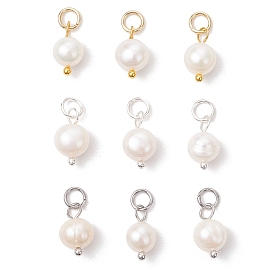 3 шт. 3 цвета натуральный культивированный пресноводный жемчуг двухсторонние полированные подвески, с открытыми пружинными кольцами из нержавеющей стали 304, кремово-белые