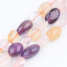 Brins de perles de citrine naturelle et de quartz rose et d'améthyste, pierre tombée, nuggets