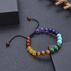 Colorful Natural Stone Yoga Bead Bracelet Handmade Braided Jewelry 8mm
