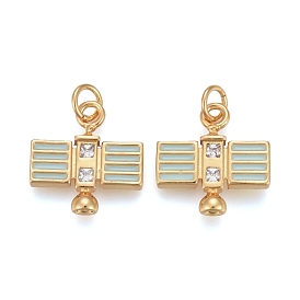 Латунные микропаве прозрачные кубические циркониевые подвески, с голубой эмалью и прыжковыми кольцами, долговечный, форма спутника