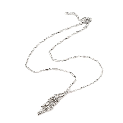 304 Stainless Steel Link Chain Macrame Pouch Empty Stone Holder for Pendant Necklaces Making, with Lobster Claw Clasp