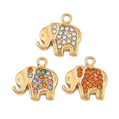 304 прелести нержавеющей стали, со стразами, без свинца и без кадмия, ионное покрытие (ip), очарование слона, реальный 18 k позолоченный