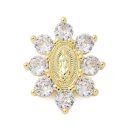 Латунные микро проложить кубического циркония подвески, цветок с Девой Марией, стойки покрытие, без кадмия и без свинца, долговечный