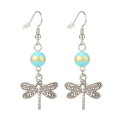 Круглые серьги из натурального нефрита машана со стрекозами из сплава, латунные серьги для женщин