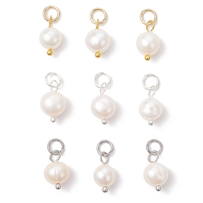 3 шт. 3 цвета натуральный культивированный пресноводный жемчуг двухсторонние полированные подвески, с открытыми пружинными кольцами из нержавеющей стали 304, кремово-белые