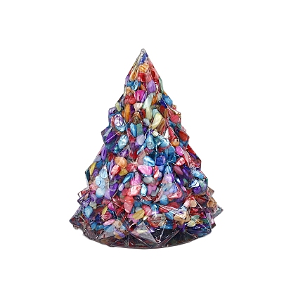 Resin Christmas Tree Display Decoration, with Shell Chips inside Statues for Home Office Decorations