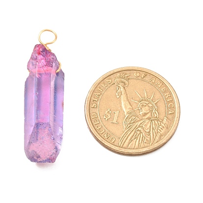 Natural Quartz Crystal Point Pendants, with Real 18K Gold Plated Eco-Friendly Copper Wire