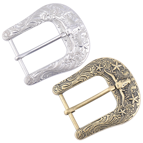 2шт. 2 пряжки из сплава с центральной планкой, U-образный с рисунком крупного рогатого скота