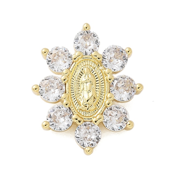 Латунные микро проложить кубического циркония подвески, цветок с Девой Марией, стойки покрытие, без кадмия и без свинца, долговечный