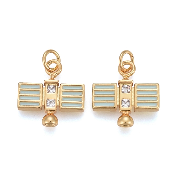 Латунные микропаве прозрачные кубические циркониевые подвески, с голубой эмалью и прыжковыми кольцами, долговечный, форма спутника