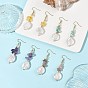 Natural Citrine/Natural Amethyst/Natural Rose Quartz/Natural Amazonite Chip & Natural Keshi Pearl Dangle Earrings, Flat Round, Golden