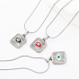 304 Stainless Steel Enamel Evil Eye Square Pendant Necklaces for Men Women, Stainless Steel Color