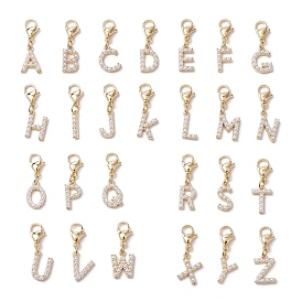 26Pcs 26 Styles Brass & Plastic 
Imitation Pearl Pendant Decorations, with Lobster Claw Clasps, Letter A~Z