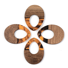 Resin & Walnut Wood Pendants, Teardrop, Orange