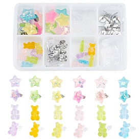 SUNNYCLUE DIY Stud Earring Making Kits, with Resin Cabochons, Stud Earring Findings and Ear Nuts, Bear & Star