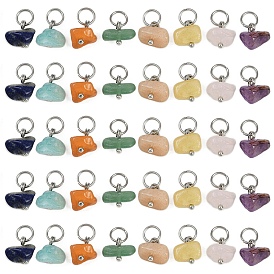 40 шт. 8 стили натуральный розовый кварц, аметист, лазурит, амазонит, красный агат, зеленый авантюрин, солнечный камень, топаз, нефритовые подвески, с открытыми пружинными кольцами из нержавеющей стали 304