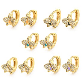 Flower Real 18K Gold Plated Brass Hoop Earrings, with Enamel and Clear Cubic Zirconia