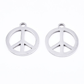201 Stainless Steel Charms, Laser Cut, Peace Sign