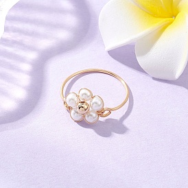 Перстни из ракушки и жемчуга для женщин, цветок, с экологически чистой медной проволокой