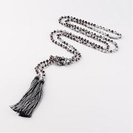 Verre réglables colliers de perles de lariat, avec des pompon, 59 pouce