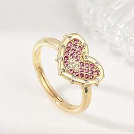 Регулируемые латунные кольца из микро-паве кубического циркония, без кадмия, без никеля и без свинца, сердце