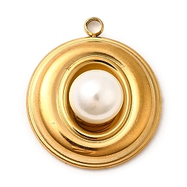 304 подвески из нержавеющей стали, с ABS имитации жемчуга, ионное покрытие (ip), плоский круглый шарм