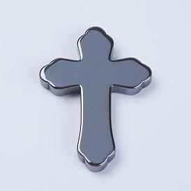 Electroplate Non-Magnetic Synthetic Hematite Beads, Half Drilled Hole, Grade AA, Cross