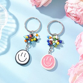 2шт. непрозрачные эмалевые брелки из смолы, улыбающееся лицо, со стеклом и железом