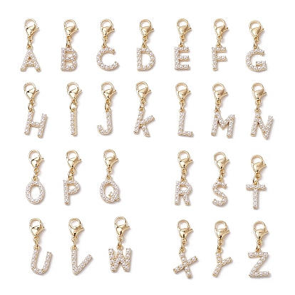 26шт. 26 стили латунные и пластиковые имитация жемчуга подвесные украшения, с карабин-лобстерами , Письмо ~ Z