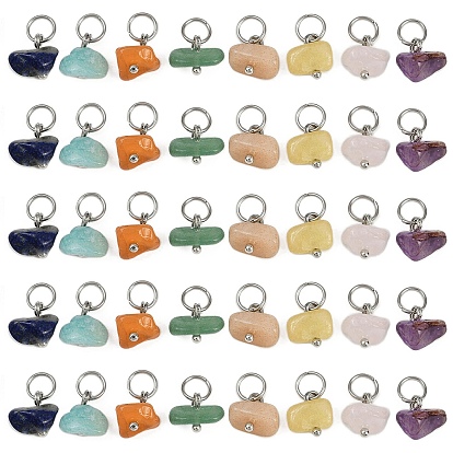 40 шт. 8 стили натуральный розовый кварц, аметист, лазурит, амазонит, красный агат, зеленый авантюрин, солнечный камень, топаз, нефритовые подвески, с открытыми пружинными кольцами из нержавеющей стали 304