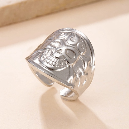 Halloween 304 Stainless Steel Cuff Open Rings, Skull Theme, Wide Band Rings