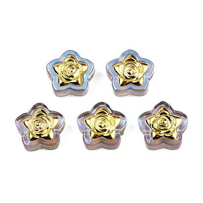 Electroplate Transparent Glass Beads, with Golden Plated Brass Findings, AB Color, Star with Flower