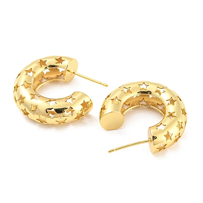 Rack Plating Brass Hollow Star Stud Earrings, Half Hoop Earrings, Lead Free & Cadmium Free