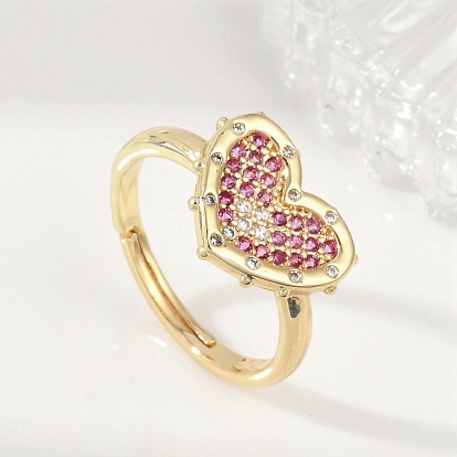 Регулируемые латунные кольца из микро-паве кубического циркония, без кадмия, без никеля и без свинца, сердце