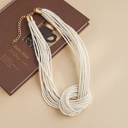 Многорядные ожерелья из стеклянных бусин в стиле бохо, узел, С золотыми результатами железа