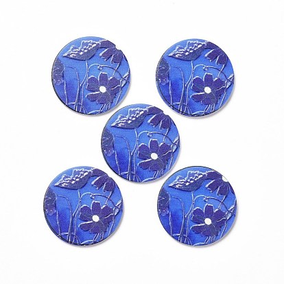 Acrylic Cabochons, for Hair Pins, Hair & Earrings Accessories, Flat Round with Flower Pattern