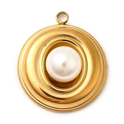 304 подвески из нержавеющей стали, с ABS имитации жемчуга, ионное покрытие (ip), плоский круглый шарм