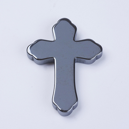 Electroplate Non-Magnetic Synthetic Hematite Beads, Half Drilled Hole, Grade AA, Cross