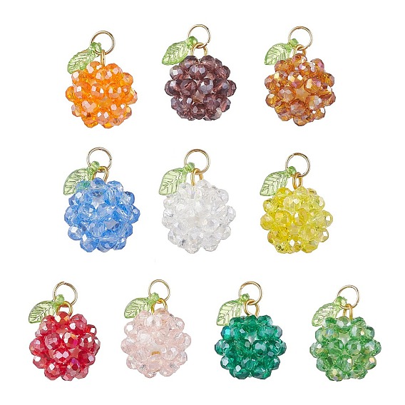 Подвески из гальванопластического стекла, фрукты, с прозрачным акриловым и золотистым 304 кольцом из нержавеющей стали, граненые